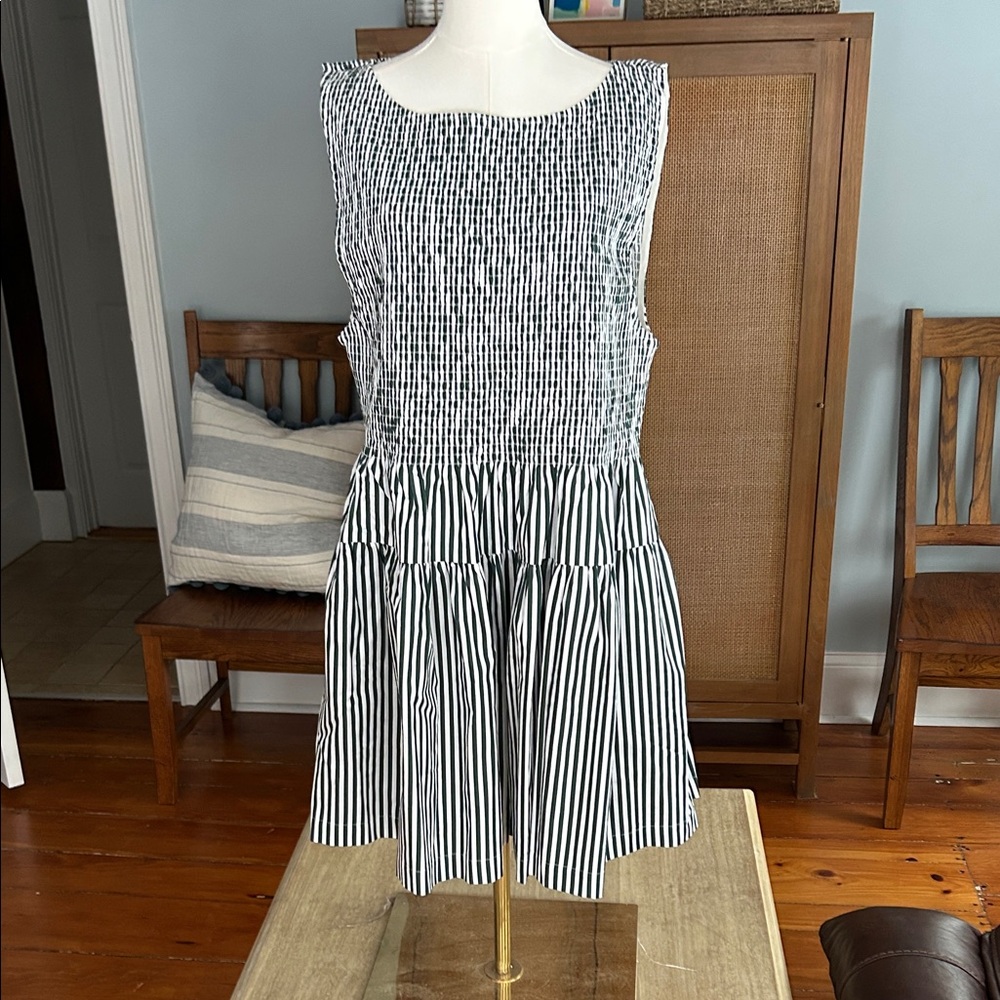 Hill House Striped Smocked Mini Dress in Black and White